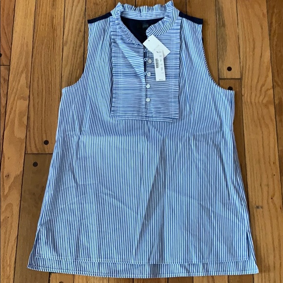 J. Crew Tops - J Crew Blue&White Pleated Sleeveless Top - Size 6